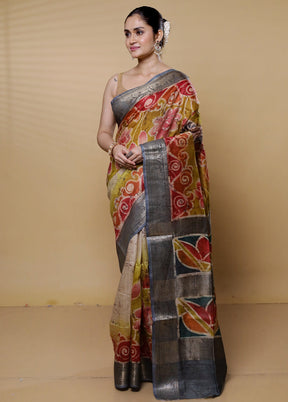 Yellow Handloom Tussar Pure Silk Saree With Blouse Piece