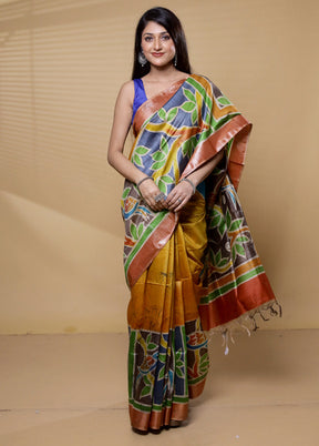 Multicolor Handloom Tussar Pure Silk Saree With Blouse Piece