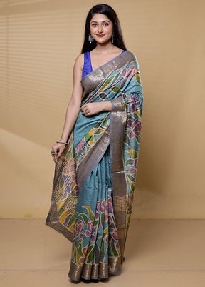 Multicolor Handloom Tussar Pure Silk Saree With Blouse Piece