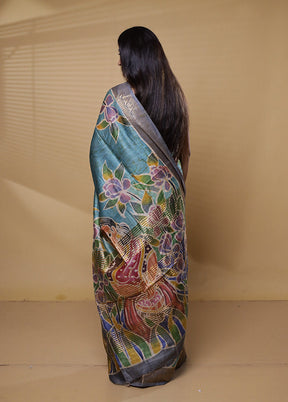 Multicolor Handloom Tussar Pure Silk Saree With Blouse Piece