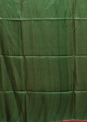 Green Handloom Tussar Pure Silk Saree With Blouse Piece