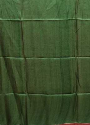 Green Handloom Tussar Pure Silk Saree With Blouse Piece