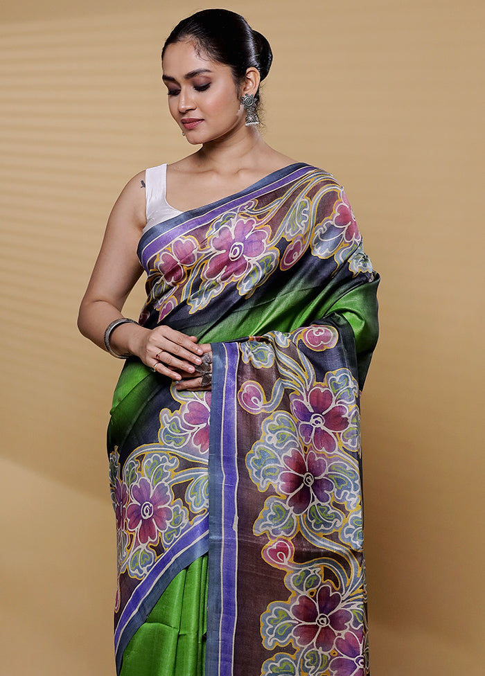 Multicolor Handloom Tussar Pure Silk Saree With Blouse Piece