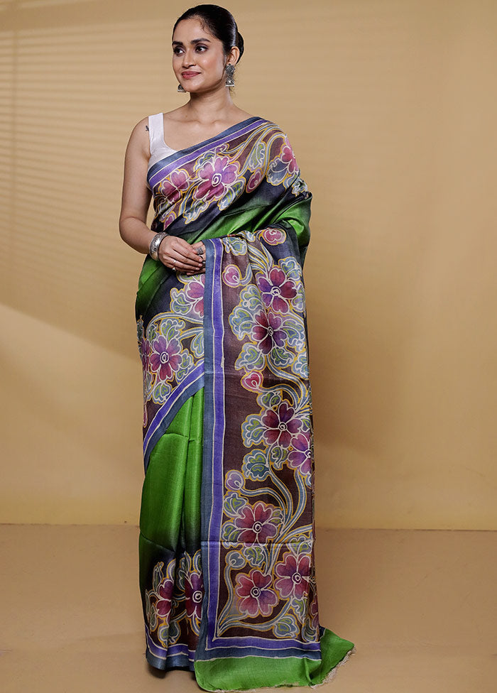 Multicolor Handloom Tussar Pure Silk Saree With Blouse Piece