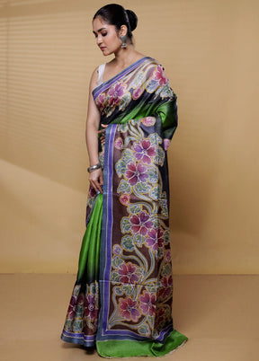 Multicolor Handloom Tussar Pure Silk Saree With Blouse Piece