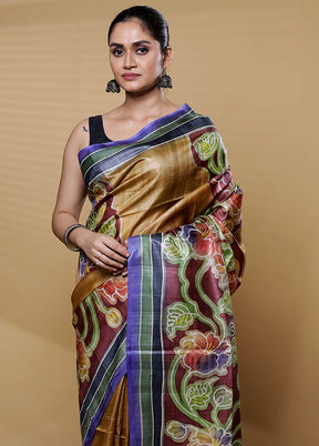 Multicolor Handloom Tussar Pure Silk Saree With Blouse Piece