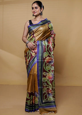 Multicolor Handloom Tussar Pure Silk Saree With Blouse Piece