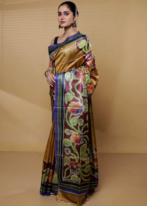 Multicolor Handloom Tussar Pure Silk Saree With Blouse Piece