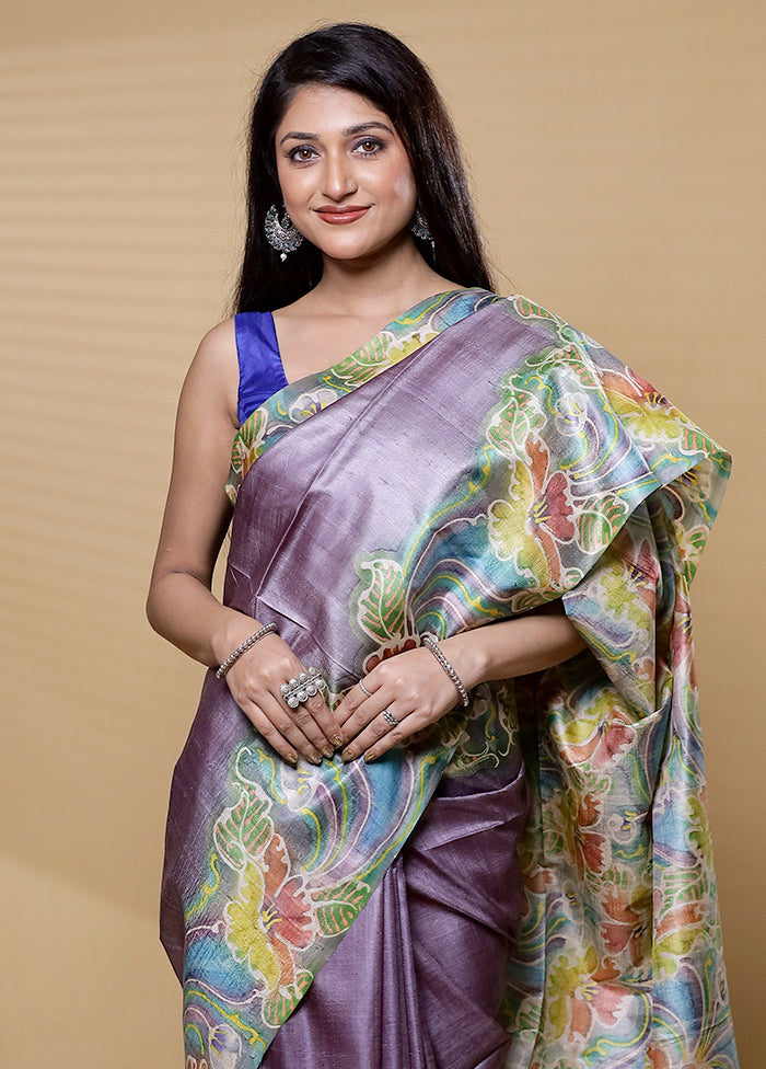 Multicolor Handloom Tussar Pure Silk Saree With Blouse Piece