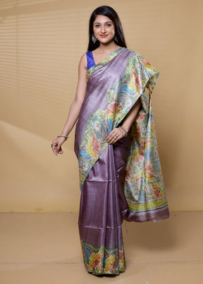 Multicolor Handloom Tussar Pure Silk Saree With Blouse Piece