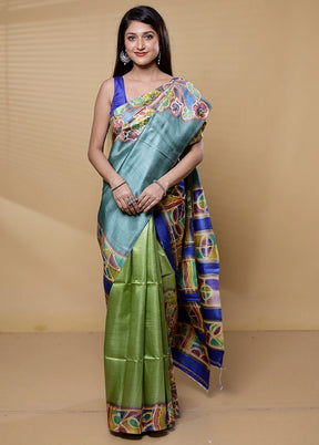 Multicolor Handloom Tussar Pure Silk Saree With Blouse Piece