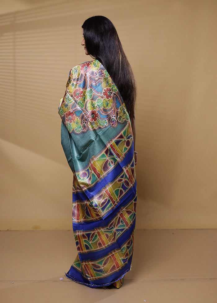 Multicolor Handloom Tussar Pure Silk Saree With Blouse Piece