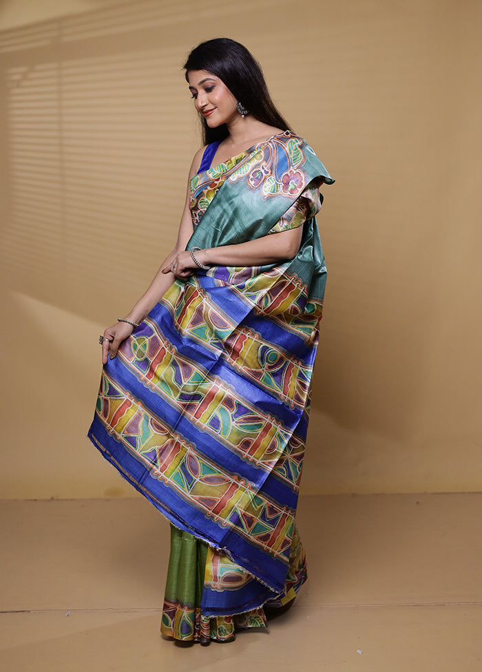 Multicolor Handloom Tussar Pure Silk Saree With Blouse Piece