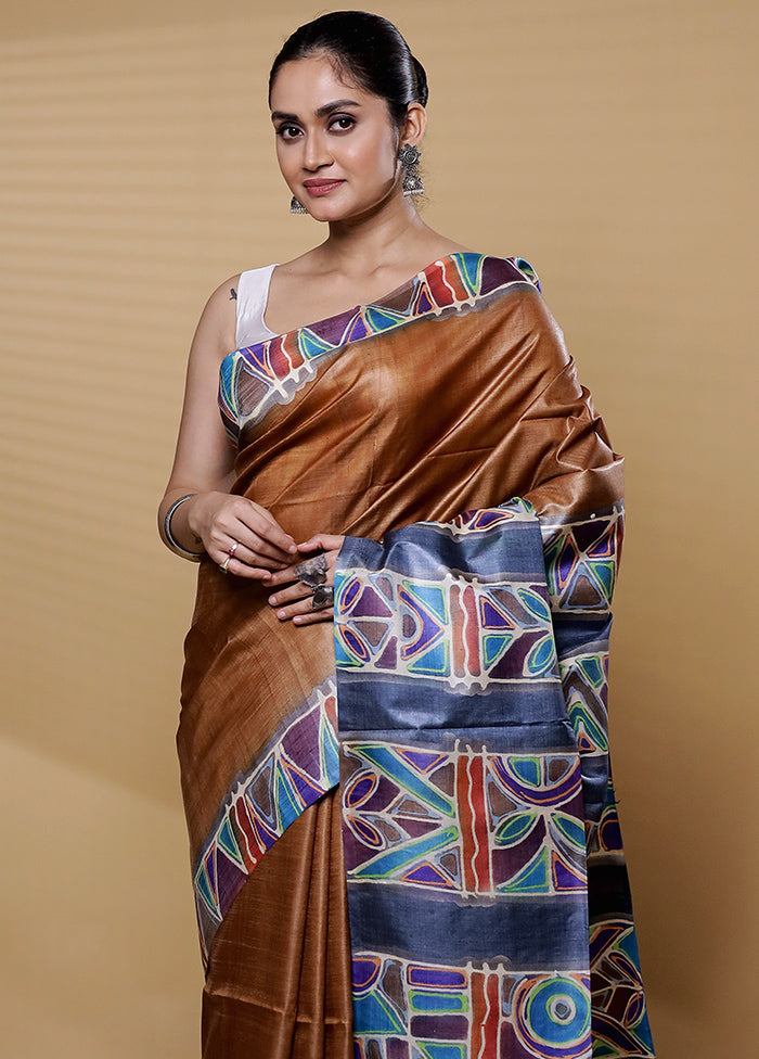 Multicolor Handloom Tussar Pure Silk Saree With Blouse Piece