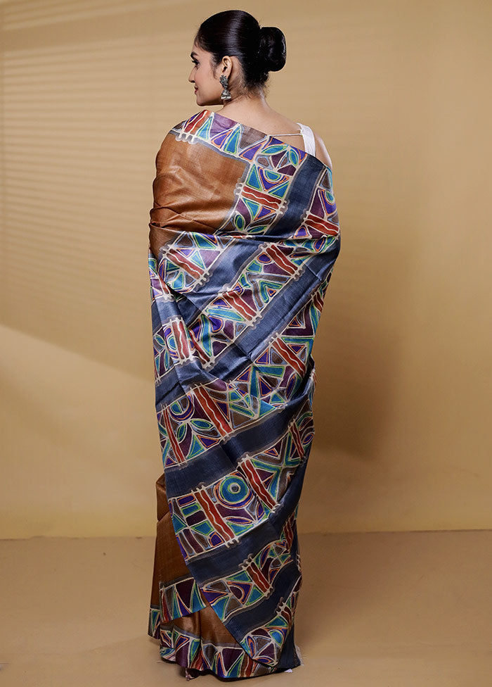 Multicolor Handloom Tussar Pure Silk Saree With Blouse Piece