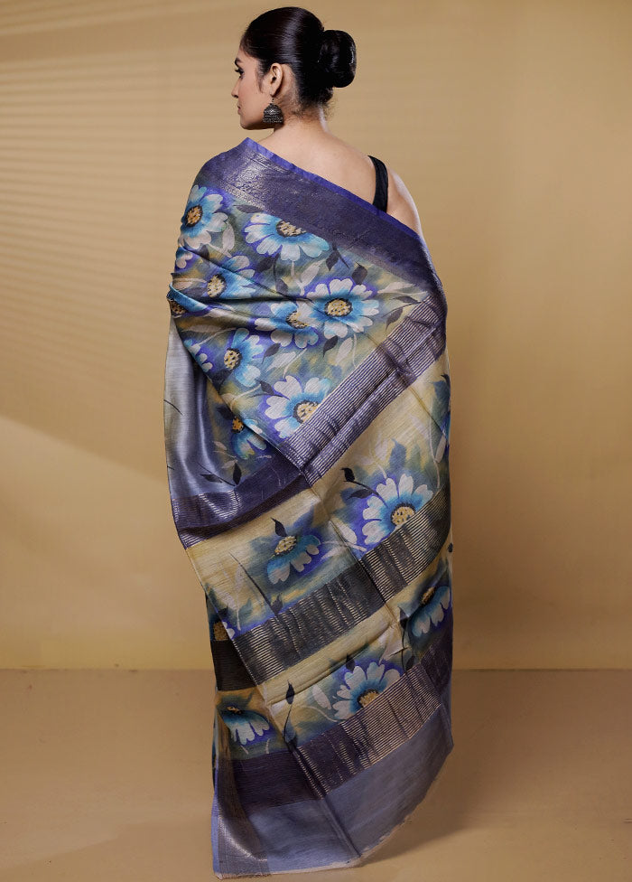 Multicolor Tussar Silk Saree With Blouse Piece