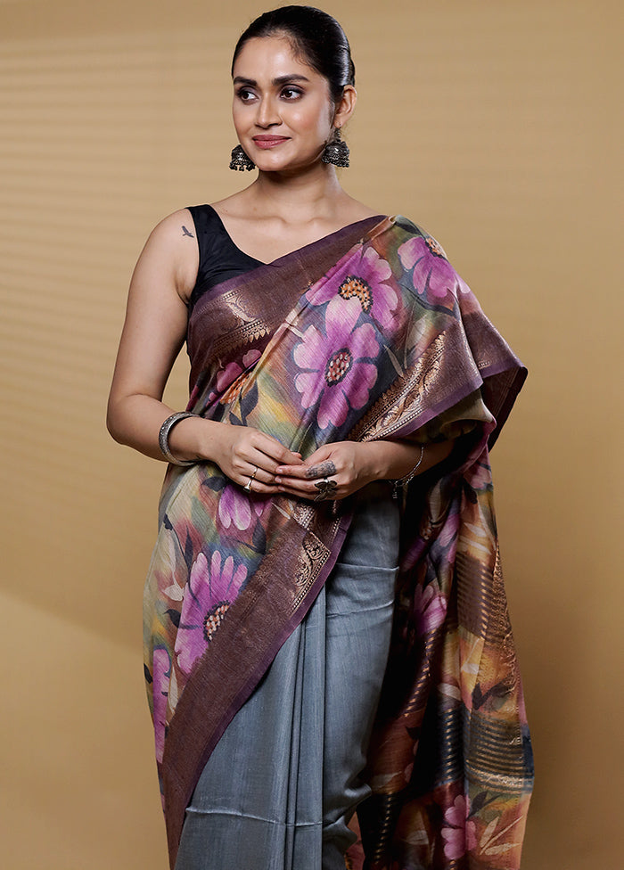 Multicolor Tussar Silk Saree With Blouse Piece