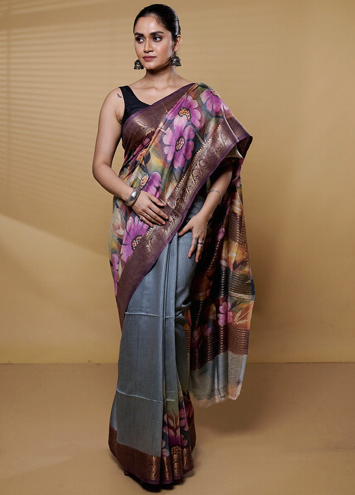 Multicolor Tussar Silk Saree With Blouse Piece