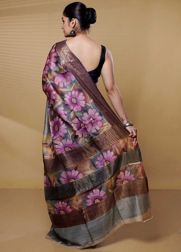 Multicolor Tussar Silk Saree With Blouse Piece