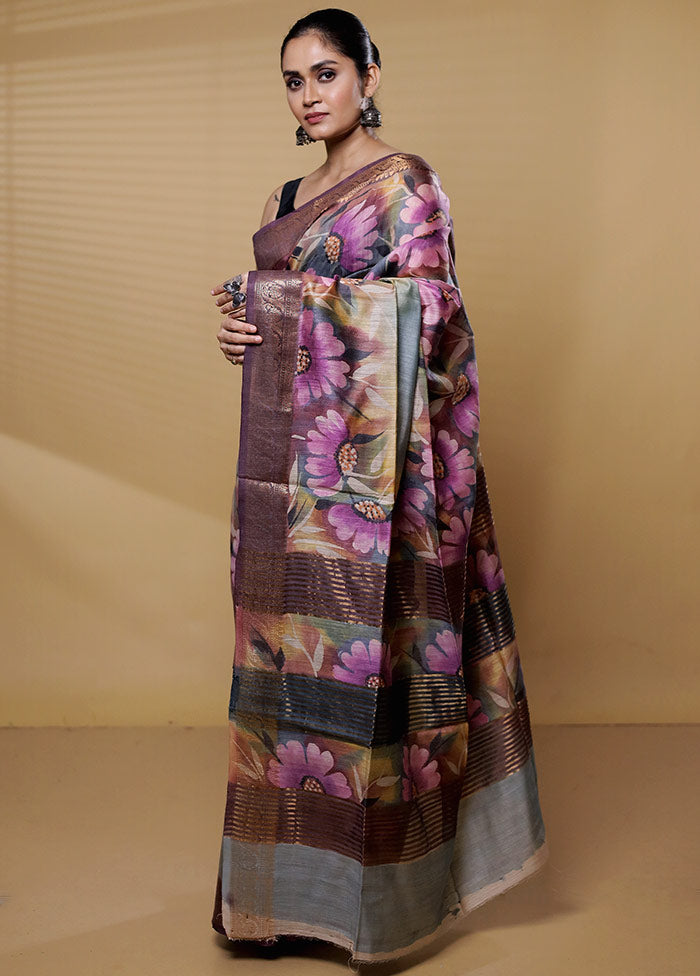 Multicolor Tussar Silk Saree With Blouse Piece