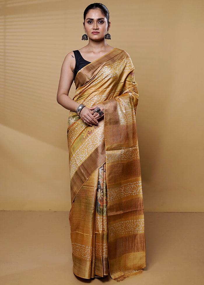 Multicolor Handloom Tussar Pure Silk Saree With Blouse Piece