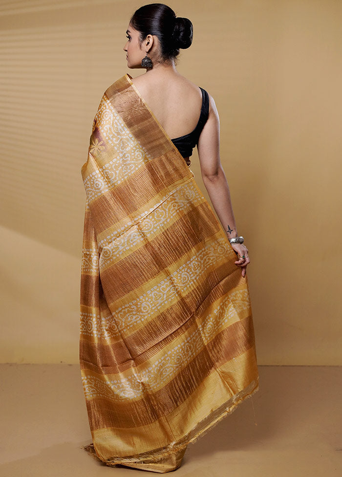 Multicolor Handloom Tussar Pure Silk Saree With Blouse Piece