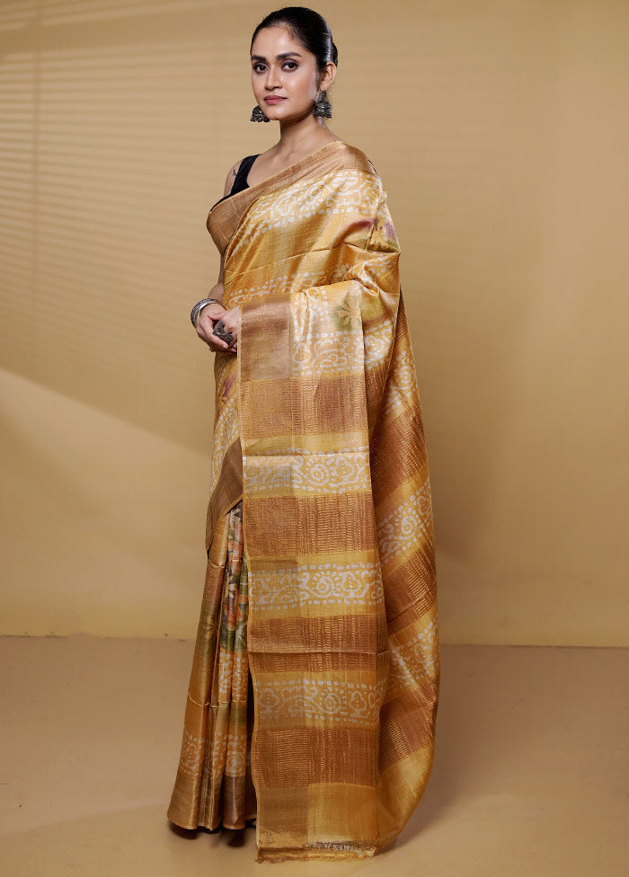 Multicolor Handloom Tussar Pure Silk Saree With Blouse Piece