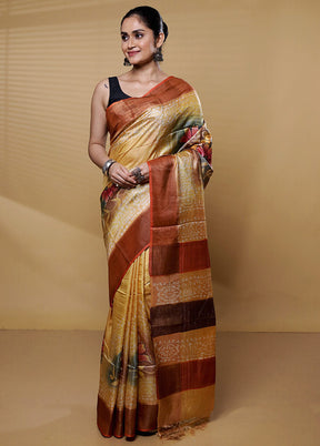 Multicolor Handloom Tussar Pure Silk Saree With Blouse Piece