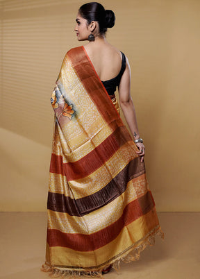 Multicolor Handloom Tussar Pure Silk Saree With Blouse Piece