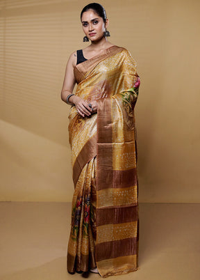 Multicolor Handloom Tussar Pure Silk Saree With Blouse Piece