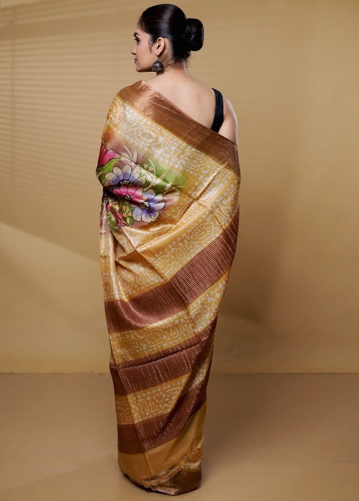 Multicolor Handloom Tussar Pure Silk Saree With Blouse Piece