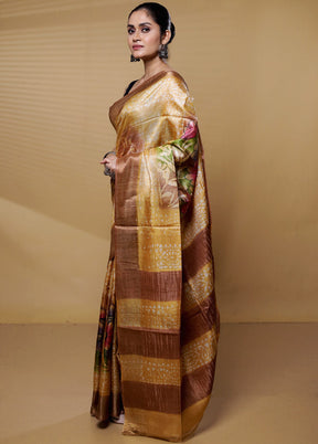 Multicolor Handloom Tussar Pure Silk Saree With Blouse Piece