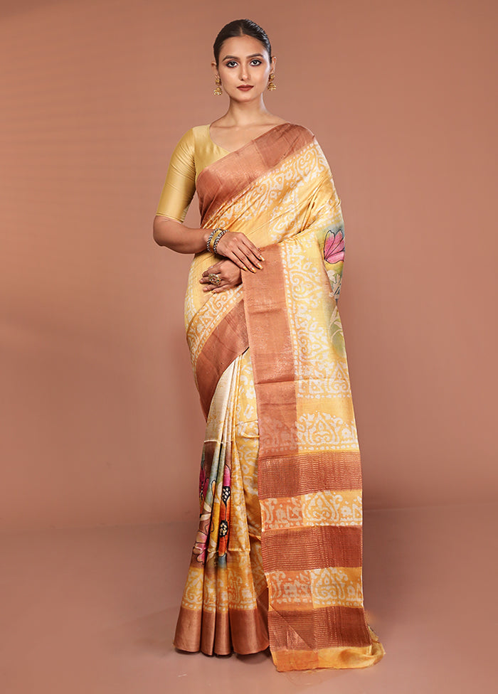 Multicolor Handloom Tussar Pure Silk Saree With Blouse Piece