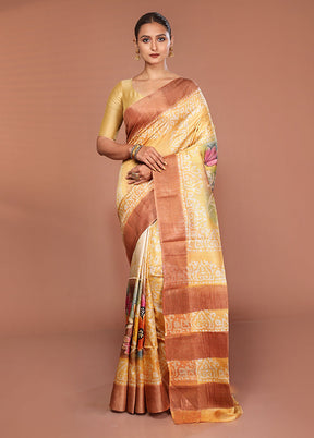 Multicolor Handloom Tussar Pure Silk Saree With Blouse Piece
