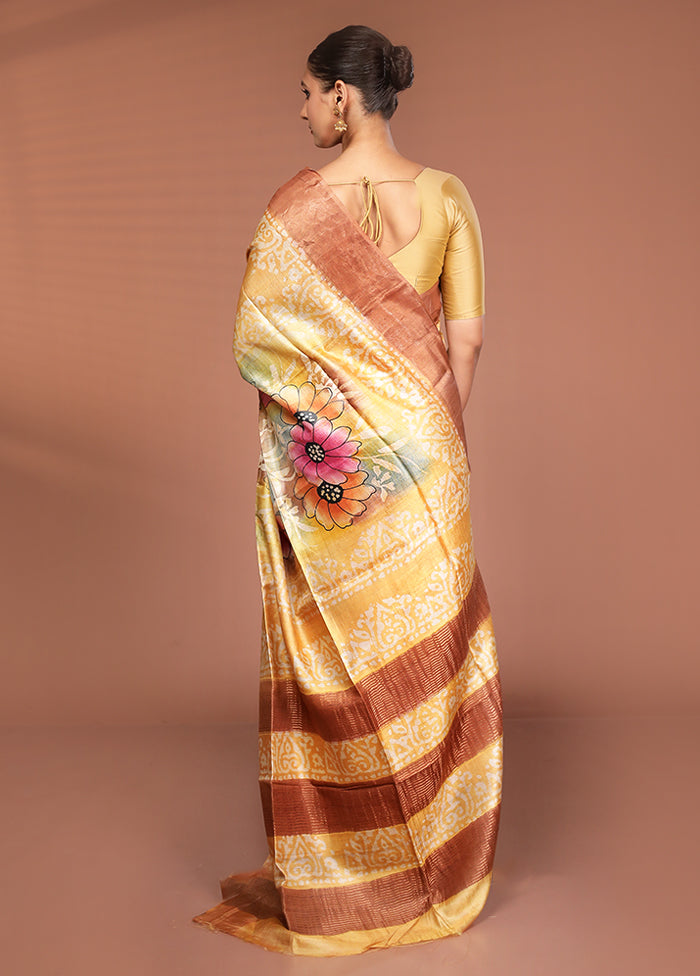 Multicolor Handloom Tussar Pure Silk Saree With Blouse Piece