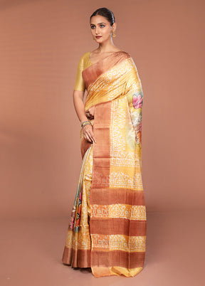 Multicolor Handloom Tussar Pure Silk Saree With Blouse Piece