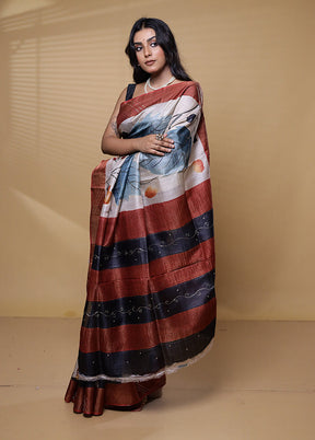 Multicolor Handloom Tussar Pure Silk Saree With Blouse Piece