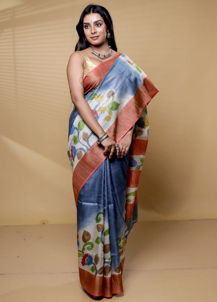 Multicolor Handloom Tussar Pure Silk Saree With Blouse Piece