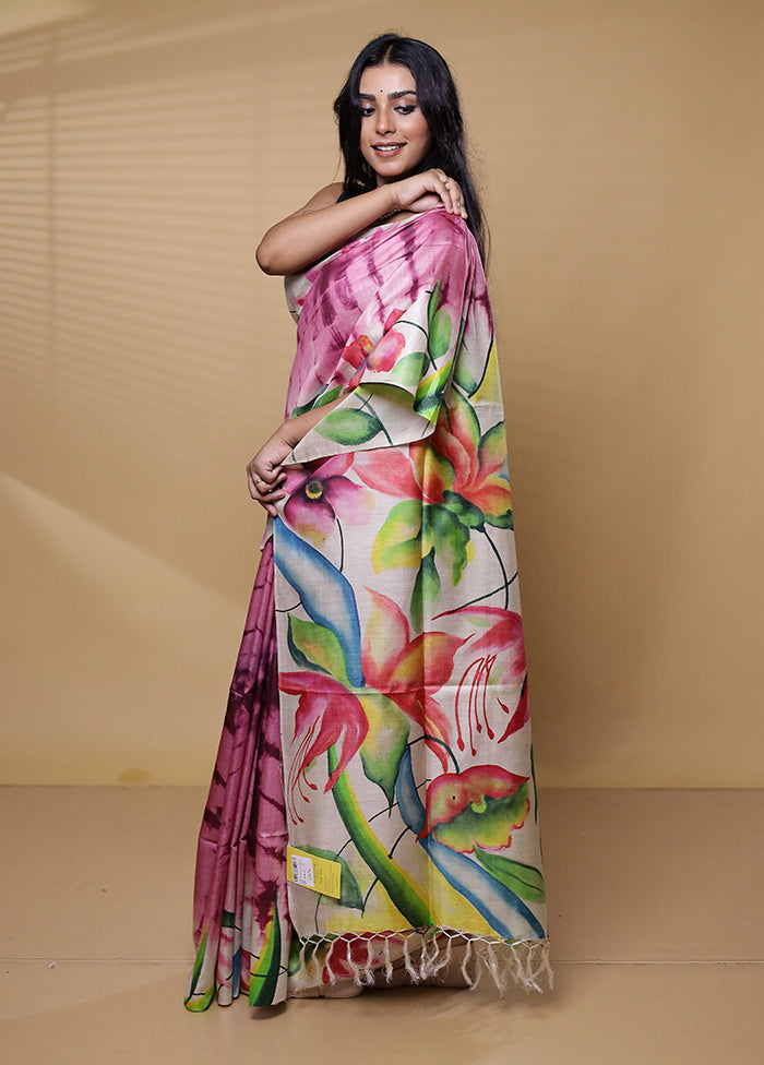 Multicolor Tussar Silk Saree With Blouse Piece