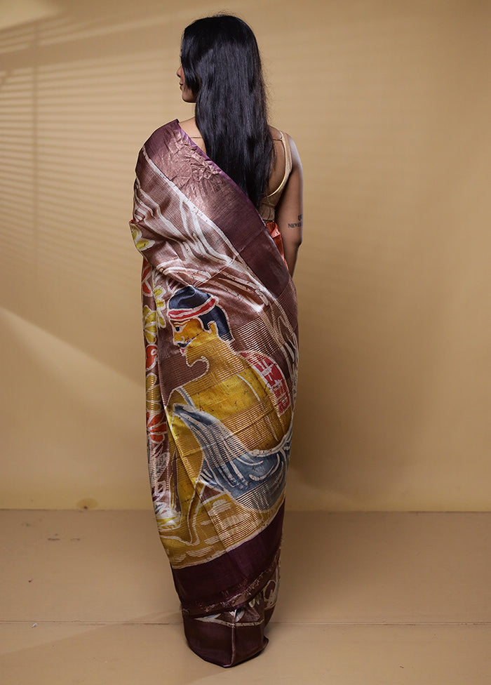 Multicolor Handloom Tussar Pure Silk Saree With Blouse Piece