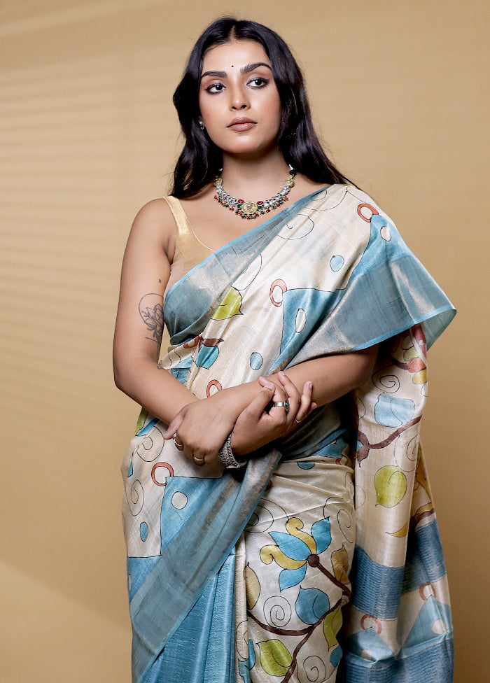 Multicolor Handloom Tussar Pure Silk Saree With Blouse Piece