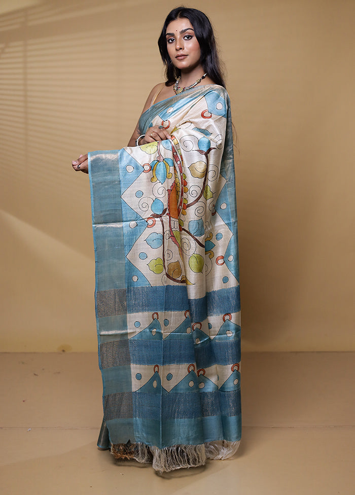 Multicolor Handloom Tussar Pure Silk Saree With Blouse Piece