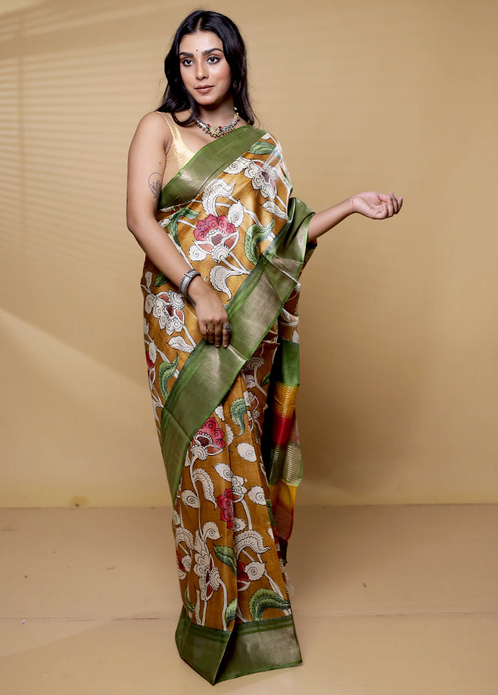 Multicolor Handloom Tussar Pure Silk Saree With Blouse Piece