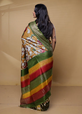 Multicolor Handloom Tussar Pure Silk Saree With Blouse Piece