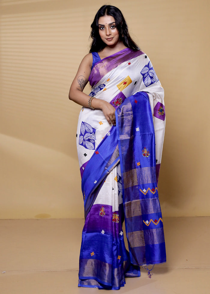 Multicolor Handloom Tussar Pure Silk Saree With Blouse Piece