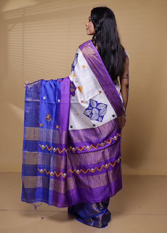 Multicolor Handloom Tussar Pure Silk Saree With Blouse Piece