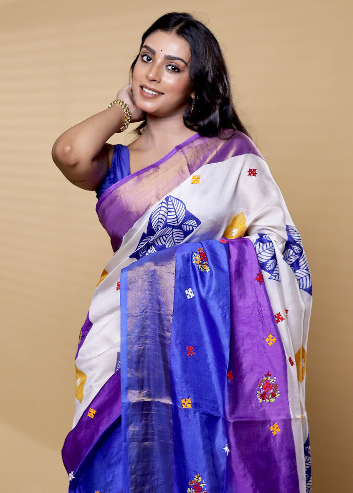 Multicolor Handloom Tussar Pure Silk Saree With Blouse Piece