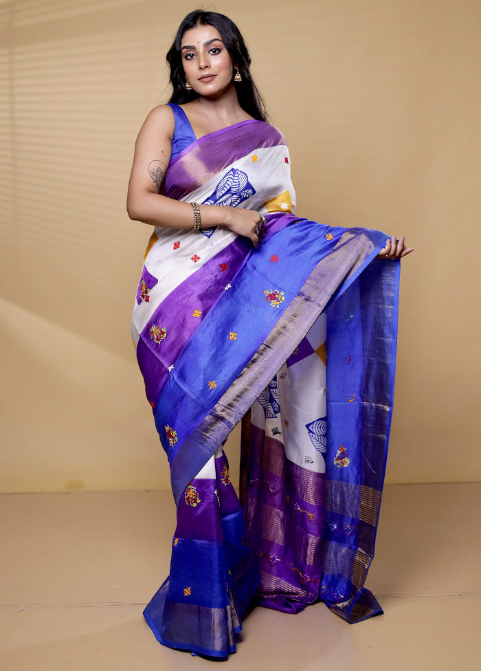 Multicolor Handloom Tussar Pure Silk Saree With Blouse Piece