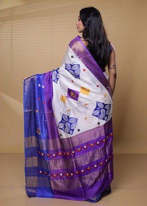 Multicolor Handloom Tussar Pure Silk Saree With Blouse Piece