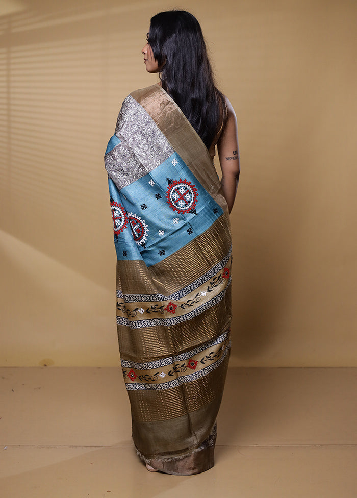 Multicolor Handloom Tussar Pure Silk Saree With Blouse Piece